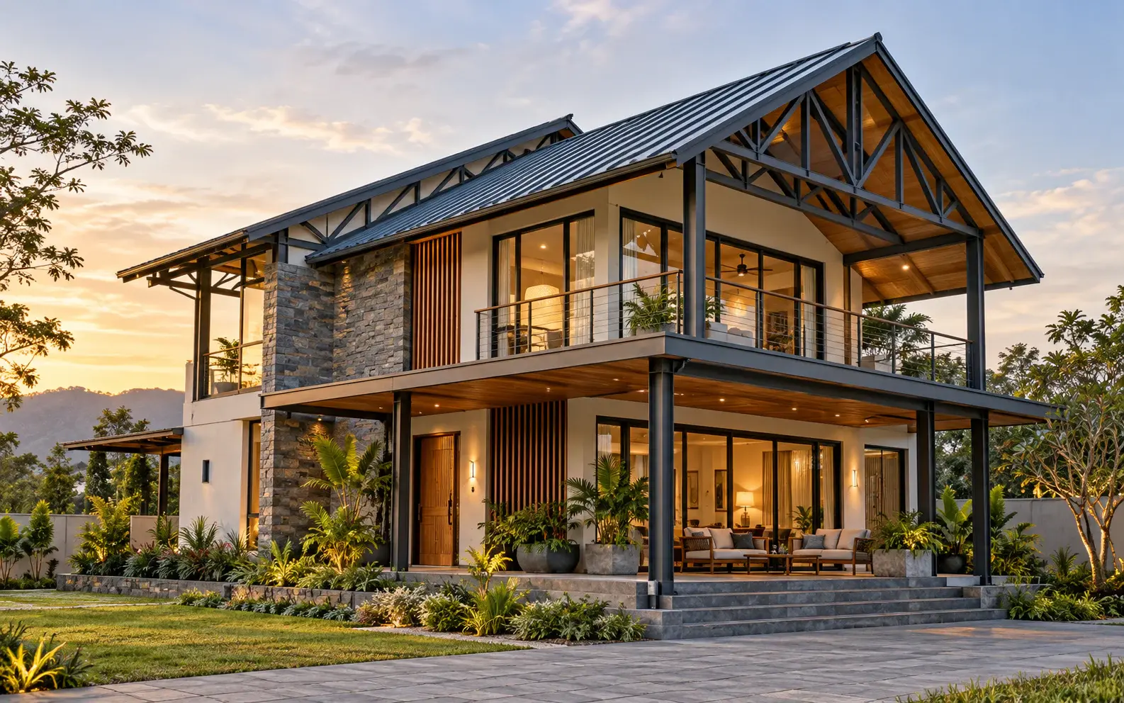 Example design of a contemporary two-storey steel-truss home