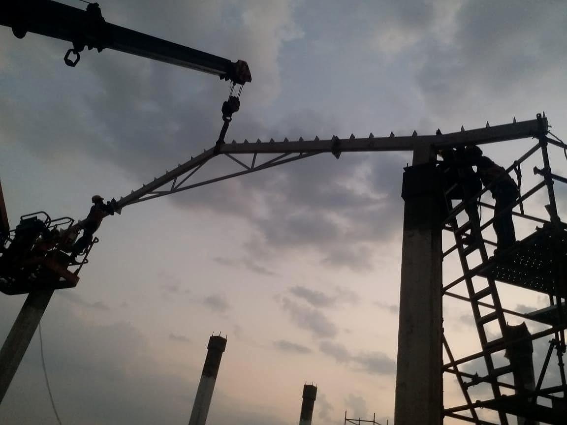 Structural steel erection at a power plant site by KVK Industries