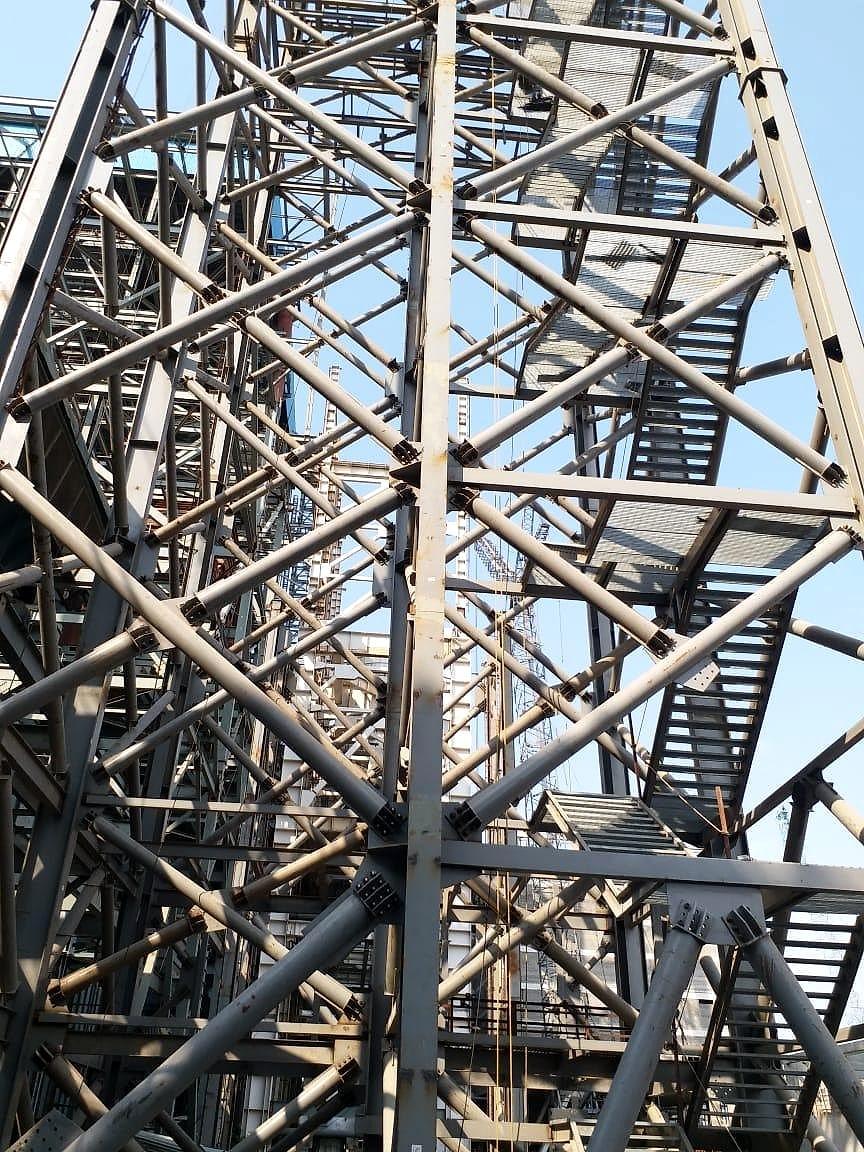Braced heavy steel structure and access stairs at NTPC Solapur thermal power plant