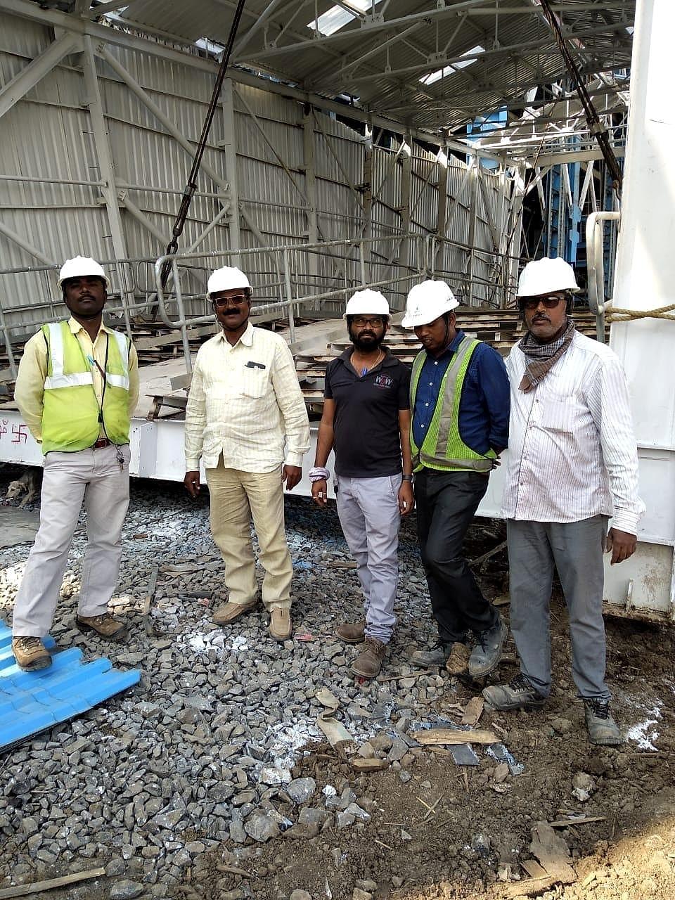 KVK site engineers and supervisors in helmets and high-visibility vests at NTPC Solapur